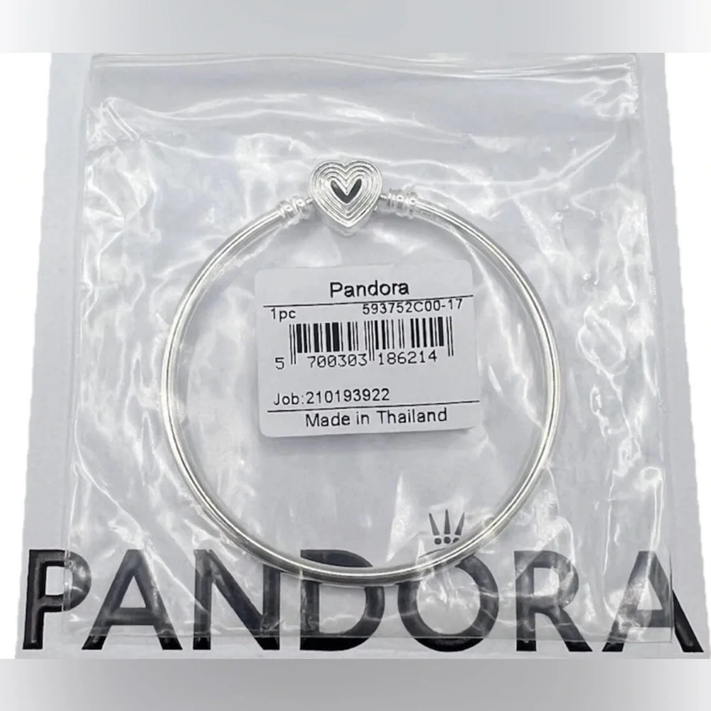 PANDORA Radiating Heart Clasp Bangle Bracelet Sterling Silver 7.5”/19cm~Gift Box - Picture 9 of 9